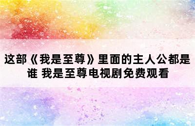 这部《我是至尊》里面的主人公都是谁 我是至尊电视剧免费观看